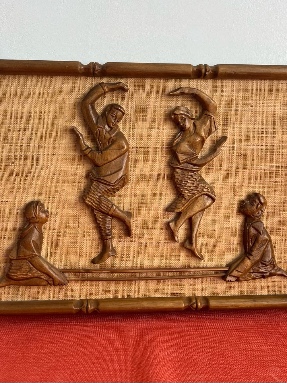 Vintage tinikling art - Carved Wood Dancers Wall Plaque - Brown - tinikling